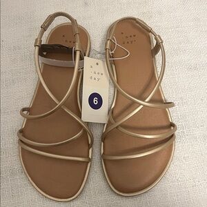 A New Day Women's Gold Strappy Sandals Size 6 NWT